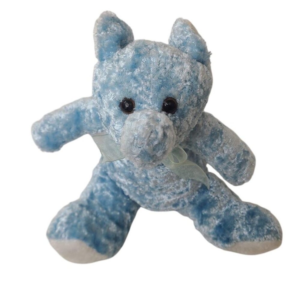 Blue Elephant Plush Velvet Toy Kuddle Me Toys 2003  Ribbon Accent 8" Kellytoy